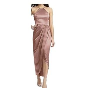 AFTER SIX Desert Rose Halter Midi Dress with Draped Tulip Skirt Size 8